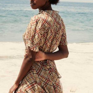 NWT Doen Mira Dress Tomato Plaid Size X-Small